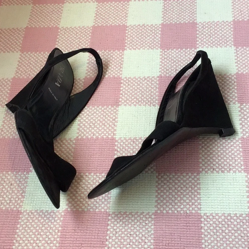 Vintage Prada Black Suede Wedge Sandals - Picture 1 of 8